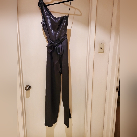 Carolina Ritzler NWT black wide leg one shoulder Jumpsuit rp$930 - Picture 8 of 13